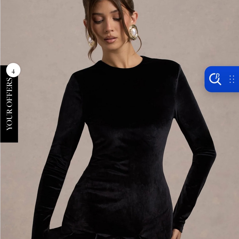 Black Velvet Long-Sleeve Crewneck Dress — Elegant Evening Staple